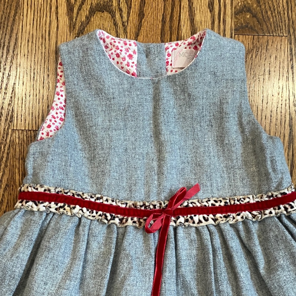 Grey wool with plaid/leopard detail Monnalisa Bebe dress, size 24 months. - Picture 5 of 11